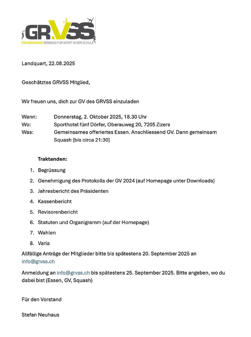 Einladung zur GV 2025